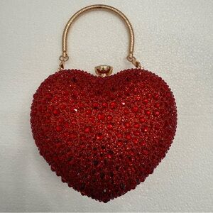 RAMLA NEW Red Heart Shape Crystal Clutch
Purse Removable Handle Chain Crossbody